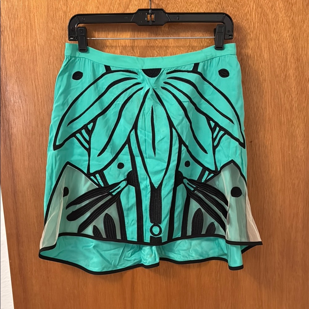 Tropical Print Skirt in Teal and Black